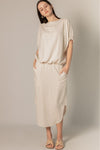 P.Cill Linen Smocked Midi Skirt- Natural