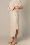 P.Cill Linen Smocked Midi Skirt- Natural