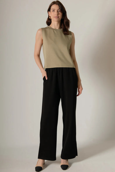 P. Cill Olive Birdie Round Neck Sleeveless Top