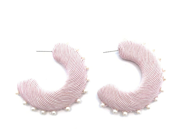 Pale Pink Corded Large Hoops with Pearls