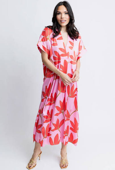 Karlie Satin Palm Leaf Maxi Dress
