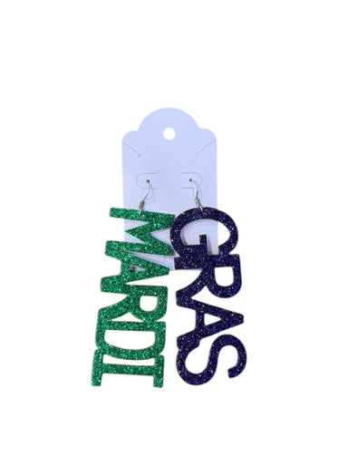 Mardi Gras Glitter Letter Earrings