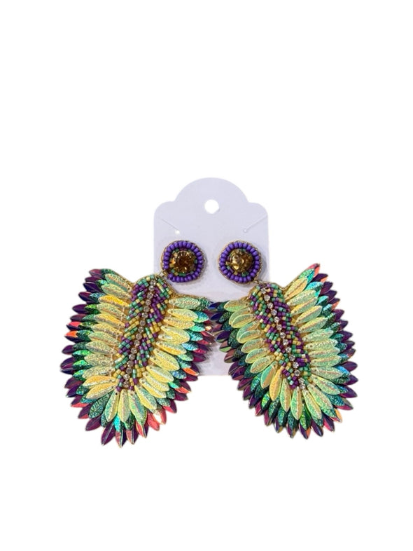 Mardi Gras Colorful Feather Earrings