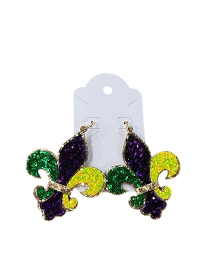 Abby Mardi Gras Glitter Fleur De Lis Earrings