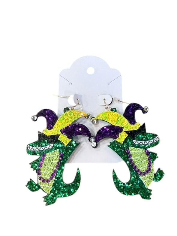 Mardi Gras Alligator Earrings