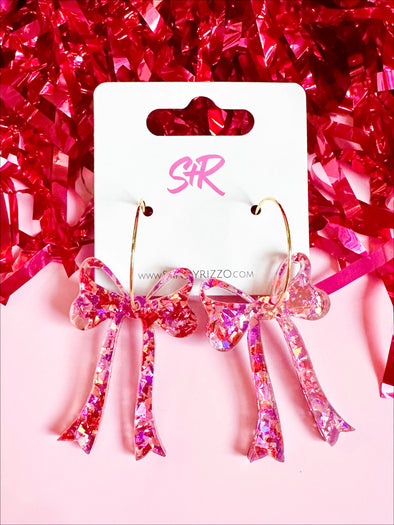 Sandy + Rizzo Pink Confetti Bow Hoop Earrings