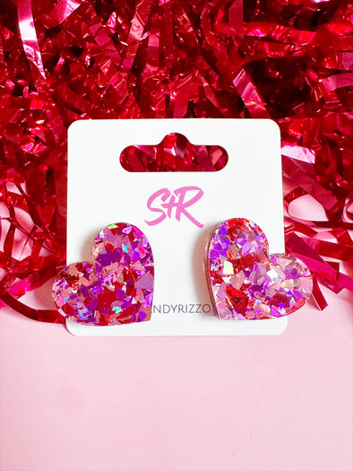 Sandy + Rizzo Pink Confetti Heart Stud Earrings