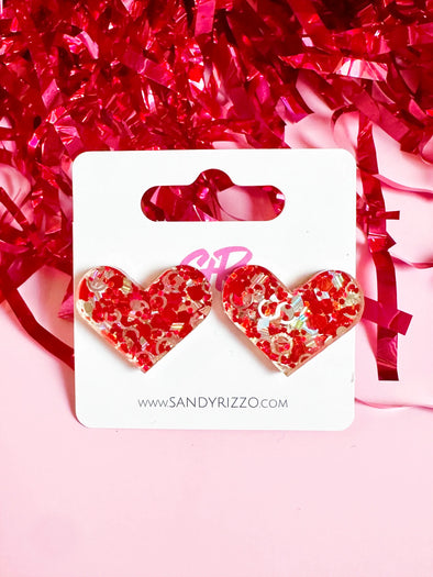 Sandy + Rizzo Red Confetti Heart Stud Earrings