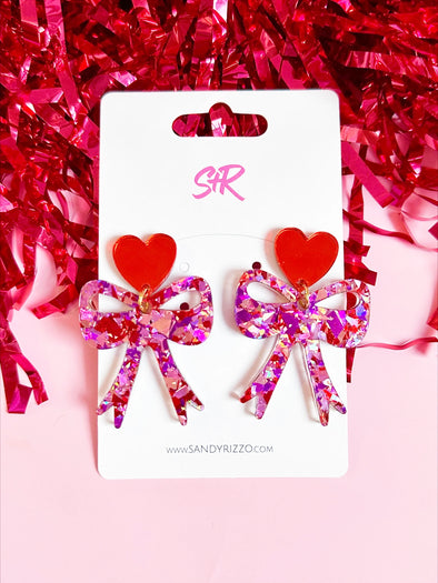 Sandy + Rizzo Pink Confetti Bow Dangle Earrings