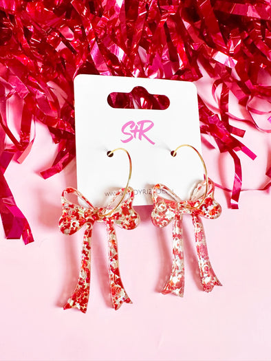 Sandy + Rizzo Red Confetti Bow Hoop Earrings