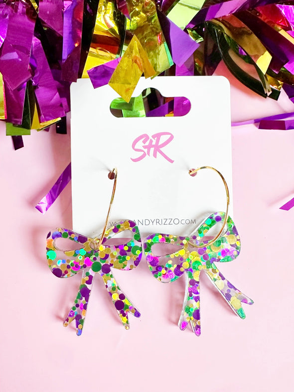 Sandy + Rizzo Mardi Gras Bow Hoop Earrings