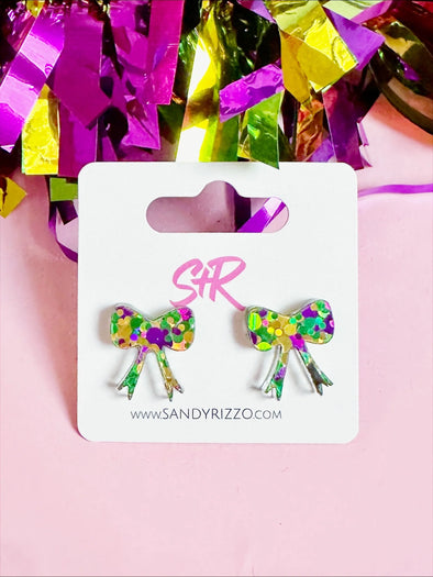 Sandy + Rizzo Mardi Gras Bow Stud Earrings