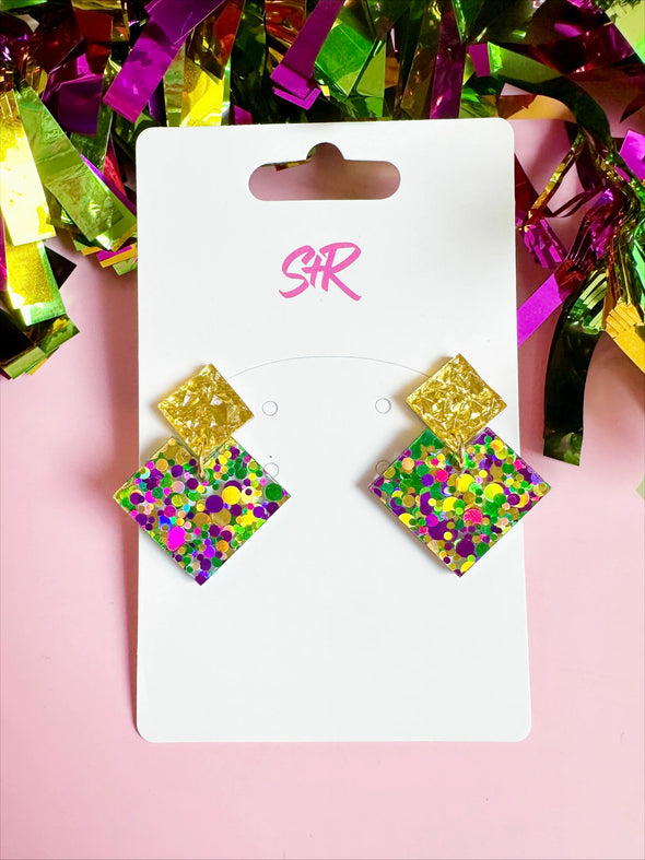 Sandy + Rizzo Mardi Gras Penelope Earrings