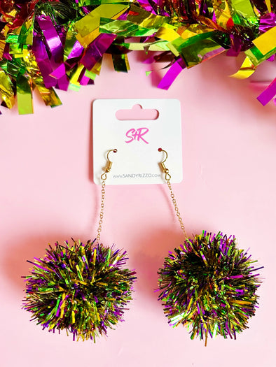 Sandy + Rizzo Mardi Gras Pom Dangle Earrings