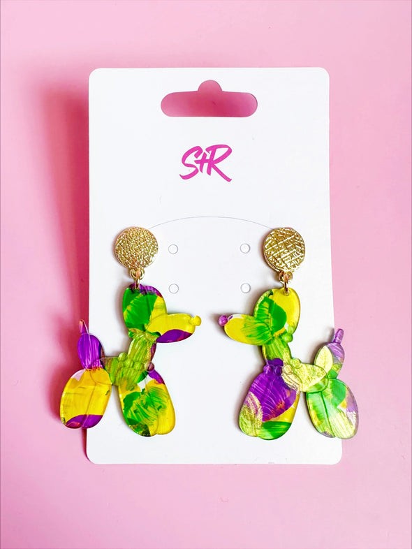 Sandy + Rizzo Mardi Gras Art Balloon Dog Earrings