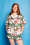 QOS White & Black Trim Safari Button Up Top