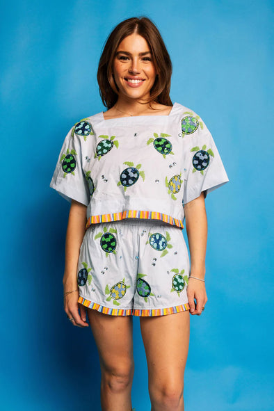 QOS Cotton Turtle Fringe Tie Top