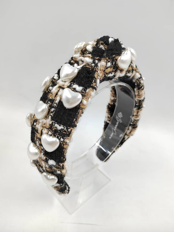BC Black and Tan Tweed with Large Pearls Hearts