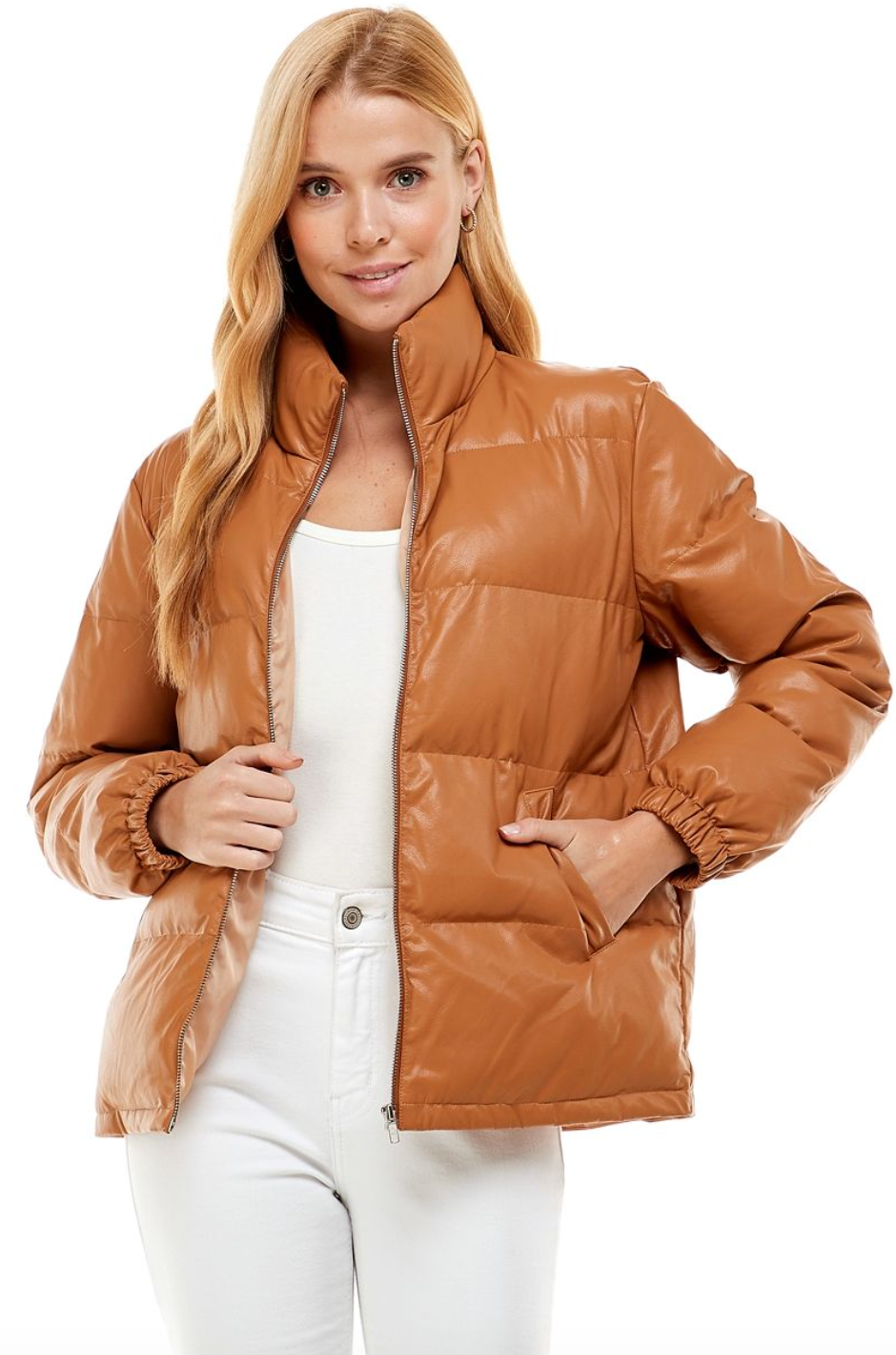 Leather Down Jacket (Brown & Tan)
