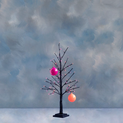 Glitterville Halloween Tree, w/Pink/Orange Lights, Small 36"