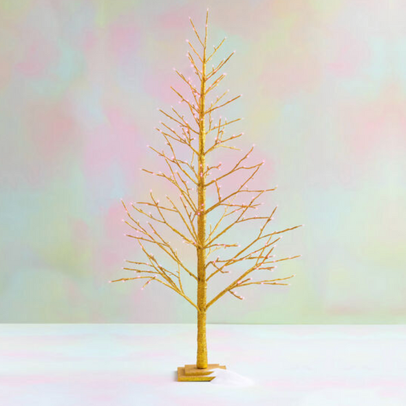 Glitterville Gold Tree w/Pink Lights, Large 6'