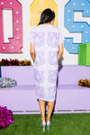 QOS Lavender Sequin Tiger Face Midi Tee Dress