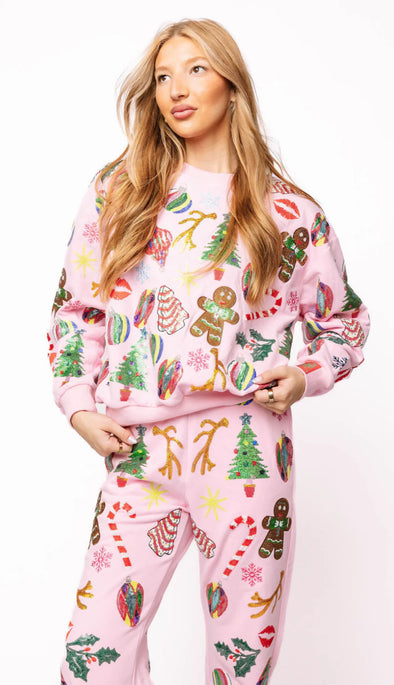 QOS Light Pink Christmas Icons Sweatshirt