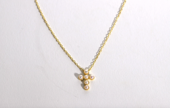 Allison Avery Pearl Baby Cross Necklace