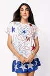 QOS White, Red & Blue Groovy Star Tee