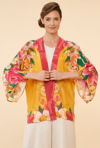 Powder Floral Mustard Kimono Jacket