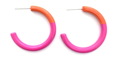 Accessory Jane Color Block Med Hoop Earrings Orange/Hot Pink