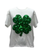 QOS White & Green Sequin Flower Shamrock Tee