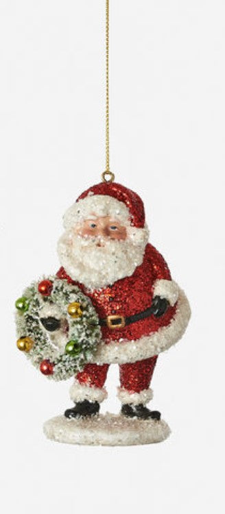180 Degree Red Glitter Santa Ornament