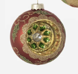 180 Degree Holly Reflector Ball Ornament