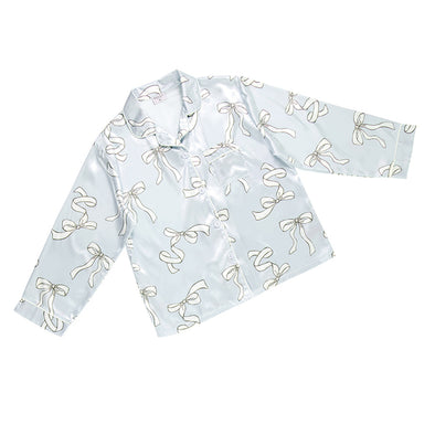 Long Sleeve Blue Bow Pajama Top