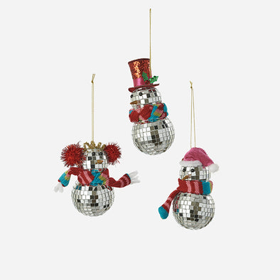 180 Degree Mirrored Ball Snowman Ornament