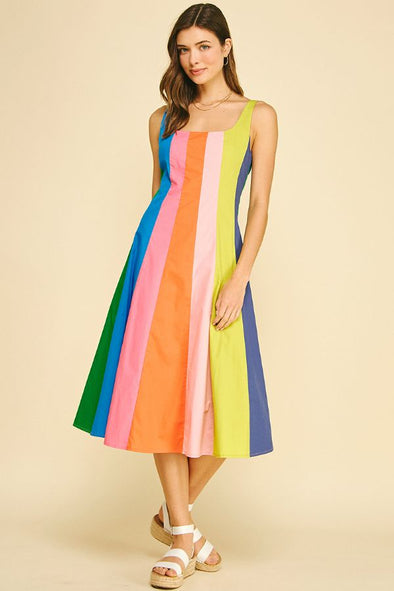 Rainbow Colorblock Midi Dress