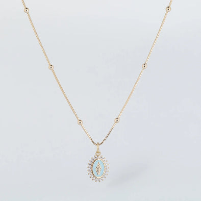 Coastal Grit Our Lady of Lourdes Necklace - Aqua