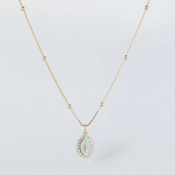 Coastal Grit Our Lady of Lourdes Necklace - Aqua