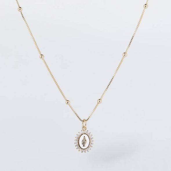Coastal Grit Our Lady of Lourdes Necklace - White