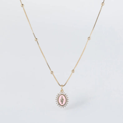 Coastal Grit Our Lady of Lourdes Necklace - Light Pink