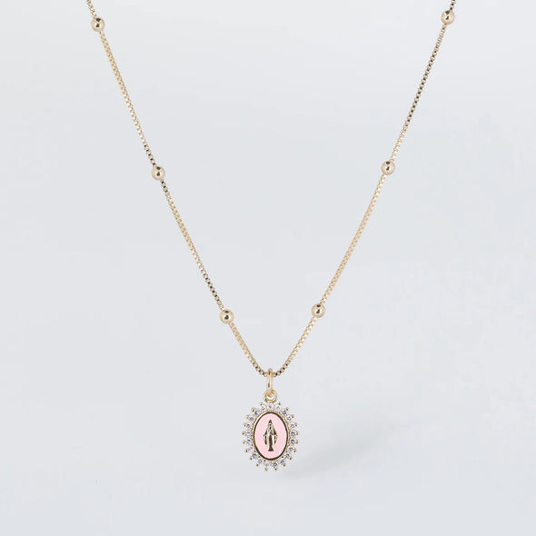 Coastal Grit Our Lady of Lourdes Necklace - Light Pink