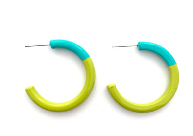 Color Block Hoop Earrings Med in Aqua and Lime