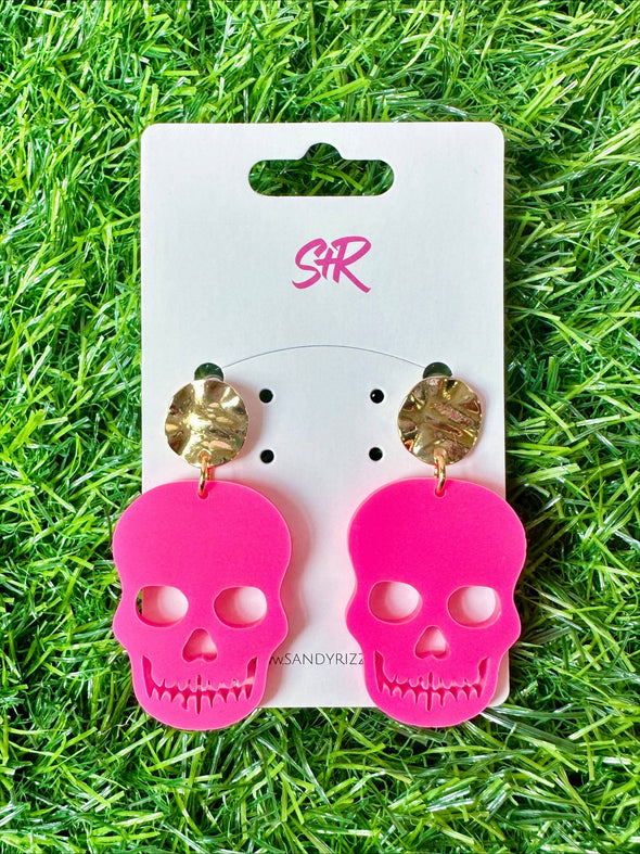 Hot Pink Acrylic Skull Earring