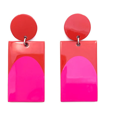 Hot Pink/Red Arch Color Block Earrings