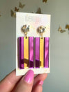 Louie Love Gold Purple Acrylic Louisiana LSU Tigers Mardi Gras Earrings