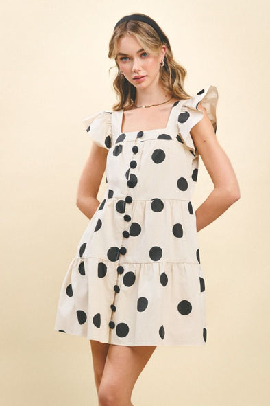 TCEC Polka Dot Square Neck Mini Dress
