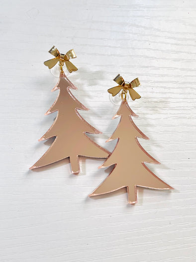 Louie Love Rose Gold Acrylic Christmas Tree Earrings