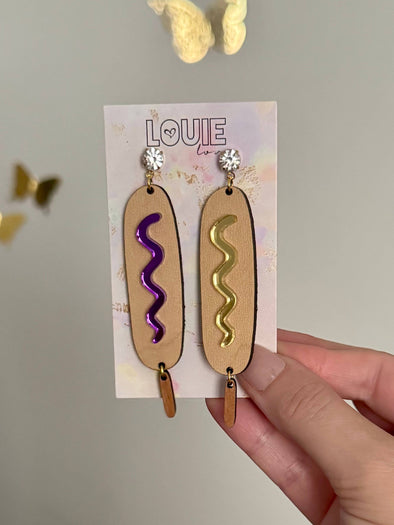 Louie Love Acrylic Gameday LSU Purple Gold Corn Dog Earrings