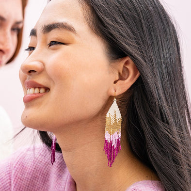 Ink+Alloy Claire Ombre Beaded Fringe Earrings Magenta
